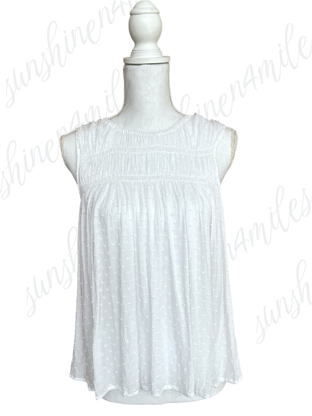GAP Lightweight White Smocked Sleeveless Swiss-dot Babydoll Swing Top